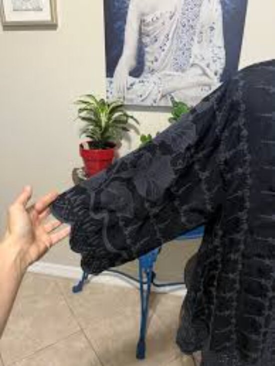 0153-NWOT JOHNNY WAS HAKARU V-NECK NAVY BLUE 3/4 SLEEVE TONAL EMBROIDERED TUNIC - Picture 4 of 4